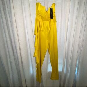 Boohoo Vibrant Yellow Ruffle Jumpsuit